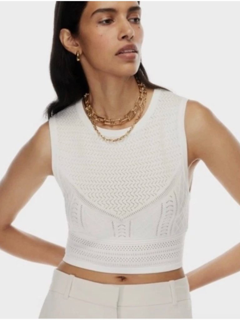 Babaton Pointelle Sweater Knit Crop Tank Top White Sleeveless Knit - Size M